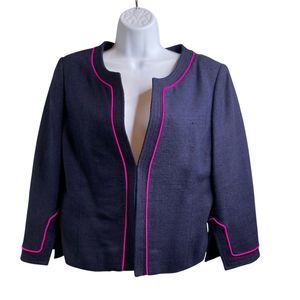 Dara Lamb Women's Blue Tweed Blazer Est. Size M Old Money Career Classic Office